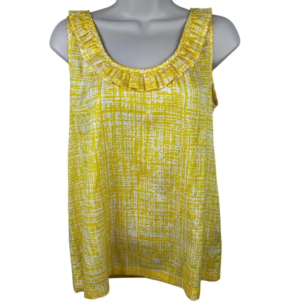 Kate Spade Maddie Silk Blouse Top Ruffled Sleeveless Geometric Preppy Yellow 8